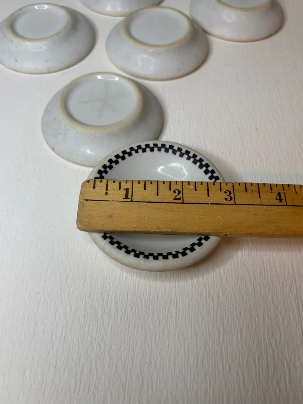 Vintage Restaurant Ware White and Black Butter Pat Dishes - Set of 6